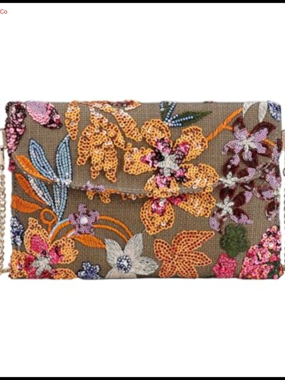 Beaded Floral Embroidered Sequin Clutch with Chain Strap Evening Bag